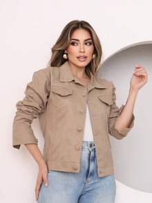 Women's Short Denim Jacket - 米色 - 查看 2