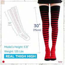 Kayhoma Extra Long Gradient Zebra Stripe Thigh High Socks Over The Knee High Socks - 黑色/紅色 - 查看 3