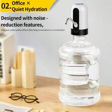 Black Water Bottle Pump USB Charging Auto Electric Water Dispenser Pump One Click Bottle Water Pump One Click Auto Switch Drinking Dispenser - Blanco - Ver 3