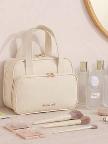 1pc Portable PU Leather Makeup Bag, Large Capacity Professional Cosmetic Organizer Pouch With Zipper, Brush & Pencil Holders, Waterproof Material, Multi-Compartment Design, Easy To Clean, Multifunctional Travel Toiletry Bag, Suitable As Birthday, Mother's Day, Christmas Gift, Beach Bag, Back To School Toiletry Bag - Multicolor - View 3