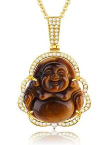 Buddha Necklace Green Jade Laughing Buddha 18K Gold Plated Chain Buddah Necklaces For Women Men Moms Gifts Luxury Jewelry Gifts For Her Him2025 - 金虎眼石 - 查看 1