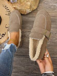 2025 New Fashion Casual Preppy Style Plush Slip-On Flats, Warm & Comfortable Soft Bottom Loafers For Women, Autumn/Winter