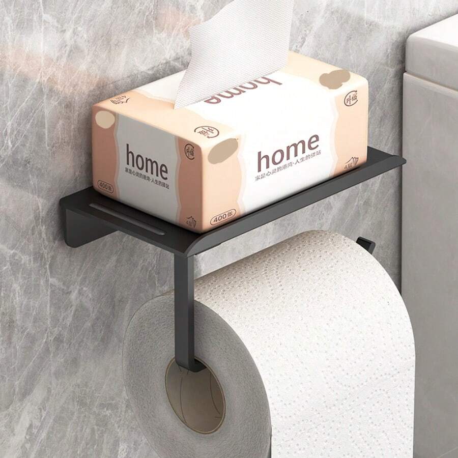 Plastic Toilet Paper Holder, Bathroom Wall-Mounted Plastic Rack, No-Drill Self-Adhesive Tissue Paper Holder, Toilet Paper Roll Holder, Multi-Function Storage Rack, Phone Holder, Bathroom Organizer, Easy-Install Wall-Mounted Toilet Paper Rack, Tissue Box Bathroom - Multicolor - View 1
