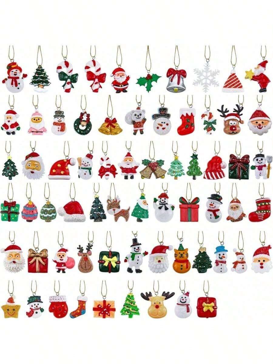 33pcs Mini Acrylic Christmas Decorations, Flat Hanging Ornaments, Miniature Christmas Trees, Figurines With Golden Embroidery Thread, Suitable For Christmas, Home, Party Decoration (Random Styles) - Multicolor - View 1