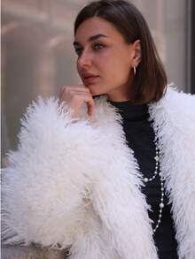 Áo khoác lông cừu giả siêu ấm dành cho nữ, mùa đông - trắng - Xem 9