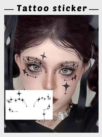 1 件装可爱恐怖中性黑星妆容临时纹身贴，防水防汗眼妆装饰