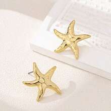 1 Pair Geometric Pearl & Starfish Stud Earrings - Gold B - View 2