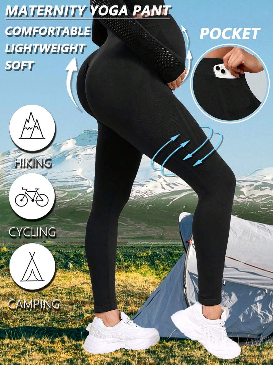 1件孕妇冬季修身时尚纯色瑜伽裤女士运动服秋季修身柔软高弹健身裤度假装