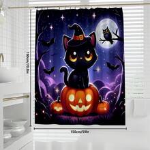 1pc/4pcs Halloween Pumpkin Lantern, Witch, Cat, Bat Pattern Polyester Waterproof Bathroom Shower Curtain With 12 Hooks, Bathroom Mat, U-Shaped Mat, Round Toilet Lid Cover, Bathroom Set For All Occasions Bathroom Decor - Multicolor - View 10