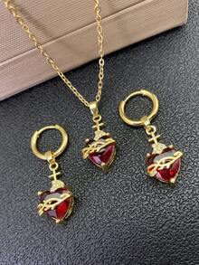 1/5pcs Set Jesus Sacred Heart Necklace, Women's Red Cubic Zirconia Cross Pendant Stainless Steel Chain Necklace, Religious Jewelry, Gift For Her - Sacred Heart Of Jesus - View 7