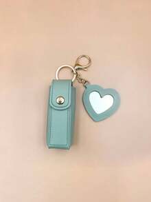 1 件迷你口红盒带镜子，便携式 PU 皮革钥匙扣口红架 - 粉色化妆包化妆品收纳盒口红架感恩节礼物送给女孩女士妈妈口红袋女士礼物女孩礼物女友礼物