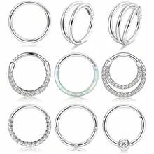 9 Pcs Hypoallergenic Septum Rings 16G Surgical Steel CZ Opal Clicker Hinged Nose Rings Hoop For Women Men Lip Conch Tragus Helix Daith Cartilage Earrings 8mm 10mm - Silver - View 12
