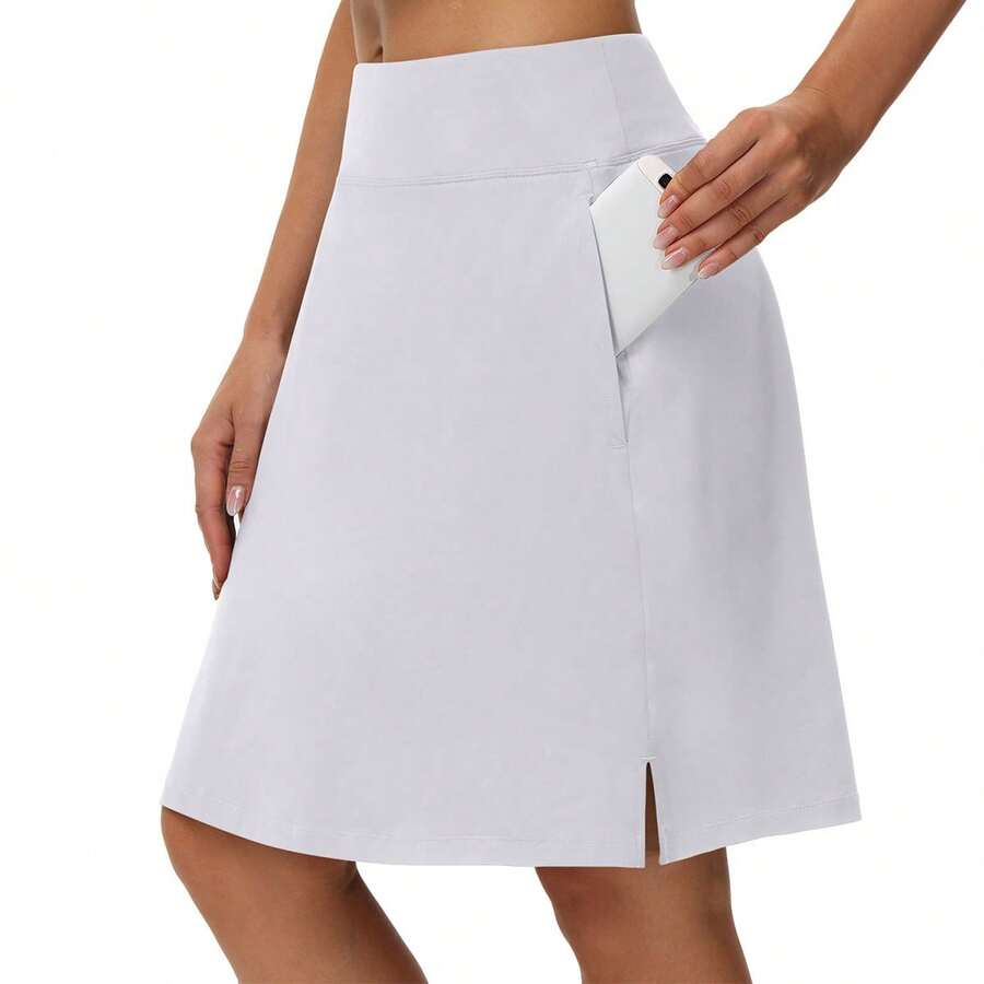 Woman Skorts Skirts With Multi Pockets High Waisted Golf Tennis Skirts Knee Length Long Skort For Women Drawstring Dressy Casual Summer Skirts - 白色 - 查看 1