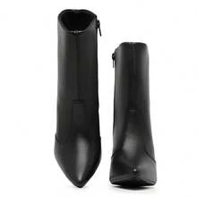Women's Ankle Boots, High Heel, Pointed Toe, Elegant, Mid-Calf - Black - View 4