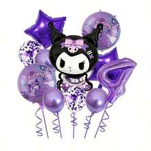 مجموعة إعداد المشهد مع بالونات مطبوعة بنجمة خماسية الأضلاع وشخصية كورومي من سانريو لحفلة عيد الميلاد المثالية والمفاجئة