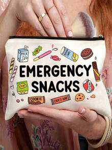 "EMERGENCY SNACKS"Pattern Print Makeup Bag&Toiletry Storage Bag -Boho Style Reusable Medicine Bag,Snack Aesthetic Pen Bag Storage Bag , Travel And Makeup Storage Bag - For School, Summer Home Decor, Snack Bag9in*6in Make Up Bag - Multicolor - View 4