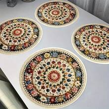 8pcs/6pcs/4pcs/1pc Bohemian Style Round Placemats - With Intricate Floral And Geometric Patterns - 15 Inch, Polyester Linen Printed Placemats, Machine Washable And Hand Washable, Ideal For Restaurant Decor, Party Table Setting, Tabletop Decoration, Vibrant Placemats, Durable Tableware