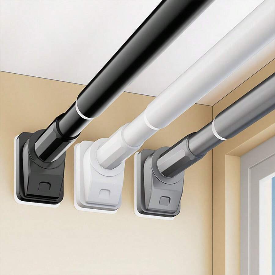 Metalowy drążek napinający do zasłony prysznicowej jest regulowany, drążek podtrzymujący szafę jest teleskopowy i ma antypoślizgową silikonową podstawę, bez konieczności wiercenia. Drążek na zasłonę i drążek do suszenia ubrań nadają się do wielu zastosowań, takich jak łazienki, kuchnie i balkony.