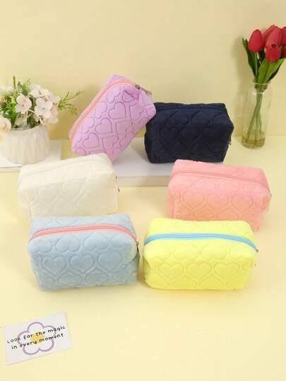 1 Pc Embroidered Heart Pattern Pen Bag, Smooth Zipper Large Capacity Portable Stationery Bag For Students To Store Pencils, Rulers, Erasers - Organize & Decorate Storage Pen Bags, Stylish School Supplies, Back-To-School Gifts For Friends