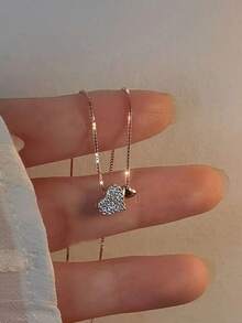 1PC Simple Sweet Niche Inlaid Zirconia Double Love Pendant Necklace For Women's Exquisite Jewelry Party Mother's Day Gift - Pendant Necklace - View 7