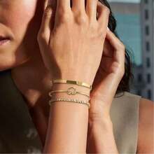 Kit Of 3 Luxury Women's Bracelets: Heart Knot Bracelet + Glitter Bracelet + Zirconia Bracelet - 金色 - 查看 6