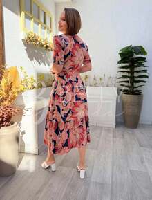 VESTIDO MIDI MALHA EVASÊ MODESTO MODA EVANGÉLICA Listrado Malha Bainha com babado Com cinto Noite Feriado Casamento Casa Night Trabalhar congresso brunch Formal e Noturno Sessão de fotos