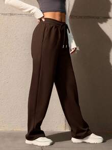 Pants Deportivo Para Mujer Pierna Ancha Corte Wide Leg - Marrón Mocha - Ver 3