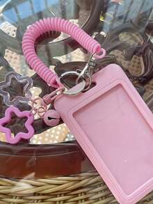 1 PC Expandable Plastic Card Holder With Keychain, Bus Pass Case, ID Card Sleeve, Star Pendant Key Chain Suitable For Daily Wear, Holiday Gift - Multicolor - View 13