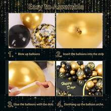 108pcs Black & Gold Balloon Arch Kit, Includes Chrome Black & Gold Metallic Balloons, Suitable For Graduation, Baby Shower, Boy/Girl Birthday, Prom, New Year, Wedding Party Decoration - Black Gold - View 4