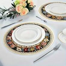 8pcs/6pcs/4pcs/1pc Bohemian Style Round Placemats - With Intricate Floral And Geometric Patterns - 15 Inch, Polyester Linen Printed Placemats, Machine Washable And Hand Washable, Ideal For Restaurant Decor, Party Table Setting, Tabletop Decoration, Vibrant Placemats, Durable Tableware