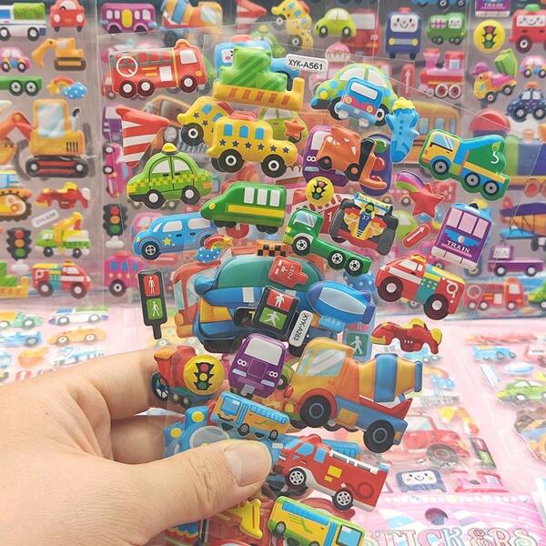 5pcs/10pcs/20pcs/30pcs/50pcs Random Color Cartoon Car Styles 3D Bubble Stickers For Home Decoration, Holiday Party And Small Gifts