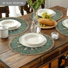 8pcs/6pcs/4pcs/1pc Bohemian Style Round Placemats - With Intricate Floral And Geometric Patterns - 15 Inch, Polyester Linen Printed Placemats, Machine Washable And Hand Washable, Ideal For Restaurant Decor, Party Table Setting, Tabletop Decoration, Vibrant Placemats, Durable Tableware