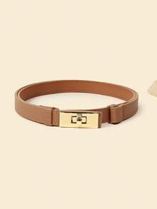 1pc Plus Size Adjustable Gold Buckle Slouchy Belt, Suitable For Jeans, Casual Wear, Jackets, Dresses, Bohemian PU Leather Cross Texture Belt For Daily Wear Fall, Autumn, Halloween - Lock - View 18