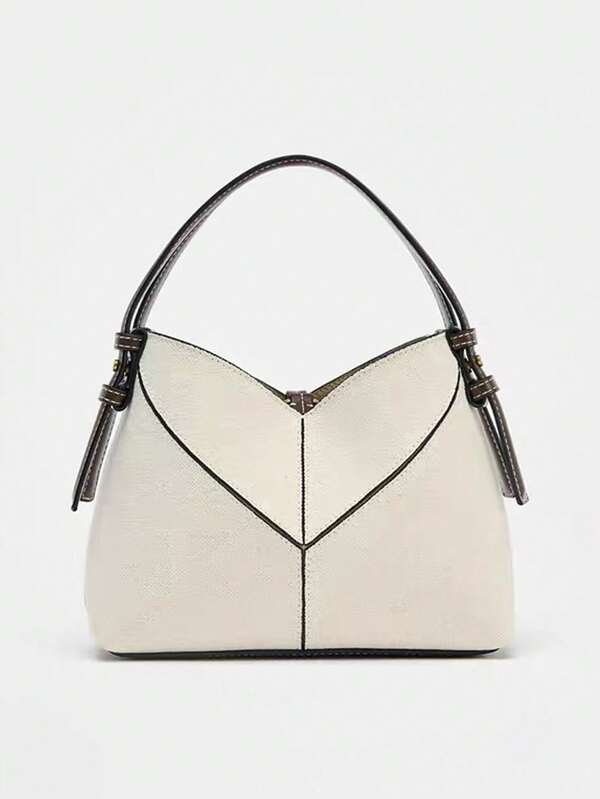 Women Two-Tone Design Mini Canvas Tote Bag, Fashion Shoulder Hand Bucket Bag