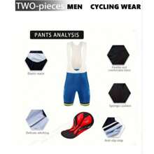 3D印花意大利图案男士骑行服套装，包括骑行背带短裤，运动服饰，速干透气，反光条纹，3个后袋 - 寶藍色 - 查看 5