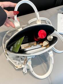 经典百搭时尚鳄鱼纹手提包，女士斜挎包/单肩包，简约皮革手提包/邮差包，圆顶提手手提包，配有可调节肩带，通勤公文包/斜挎包 - 彩色 - 查看 9