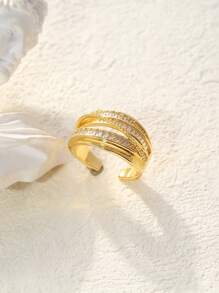 1 buc. Inel deschis multistrat, stil luxos rafinat, încrustat cu zirconiu cubic, accesoriu pentru femei, versatil la modă, potrivit pentru purtare zilnică, întâlniri, reuniuni, petreceri, accentuează farmecul, cadou pentru femei, cadou pentru prietenă, cadou de ziua de naștere, cadou de Crăciun.