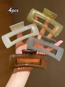 4 件女士时尚简约大方形发夹，适合日常发型，推荐作为女士发饰礼物发饰女爪夹秋季配饰秋冬发夹适合度假装女士 - 彩色 - 查看 2
