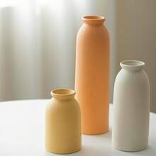Juego de 3 jarrones decorativos de cerámica de 10.4 pulgadas, estilo bohemio moderno escandinavo, decoración del hogar de estilo campestre moderno blanco (mezcla de café) - Mezcla naranja - Ver 9