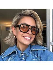 New Arrival High-End Square Double Beam Fashion Glasses Women Retro Personalized Ocean Film Fashion Glasses Shades Beach Accessories Beach Accessories For Women Glasses Shades For Summer Beach Vacation, Outdoor, Travel