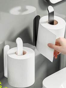 1 pieza Soporte para papel higiénico en forma de U sin taladro - Estantería de almacenamiento minimalista para el baño, dispensador de papel higiénico autoadhesivo, diseño sencillo, material de plástico, fácil de pegar - Multicolor - Ver 2