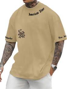 LA America Tour Manfinity Wise T-Shirt Print Los Angeles 100% Cotton New Release - Màu Khaki - Xem 2