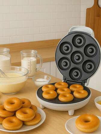 Máquina Eléctrica Antiadherente para Donas , Ideal para Desayunos, Postres y Snacks Caseros, con Capacidad para 7 Donas y Diseño Decorativo, Perfecta para el Hogar y Viajes