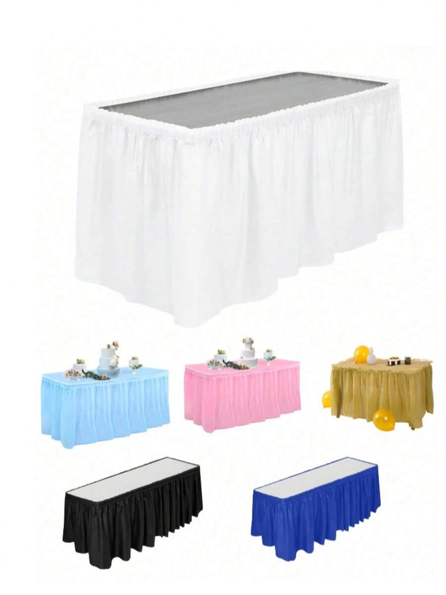 1 pieza, falda de mesa de plástico, mantel rectangular grande de 29.11 x 168.11 pulgadas, falda de mesa desechable, suministros para fiestas de boda y cumpleaños - Multicolor - Ver 1