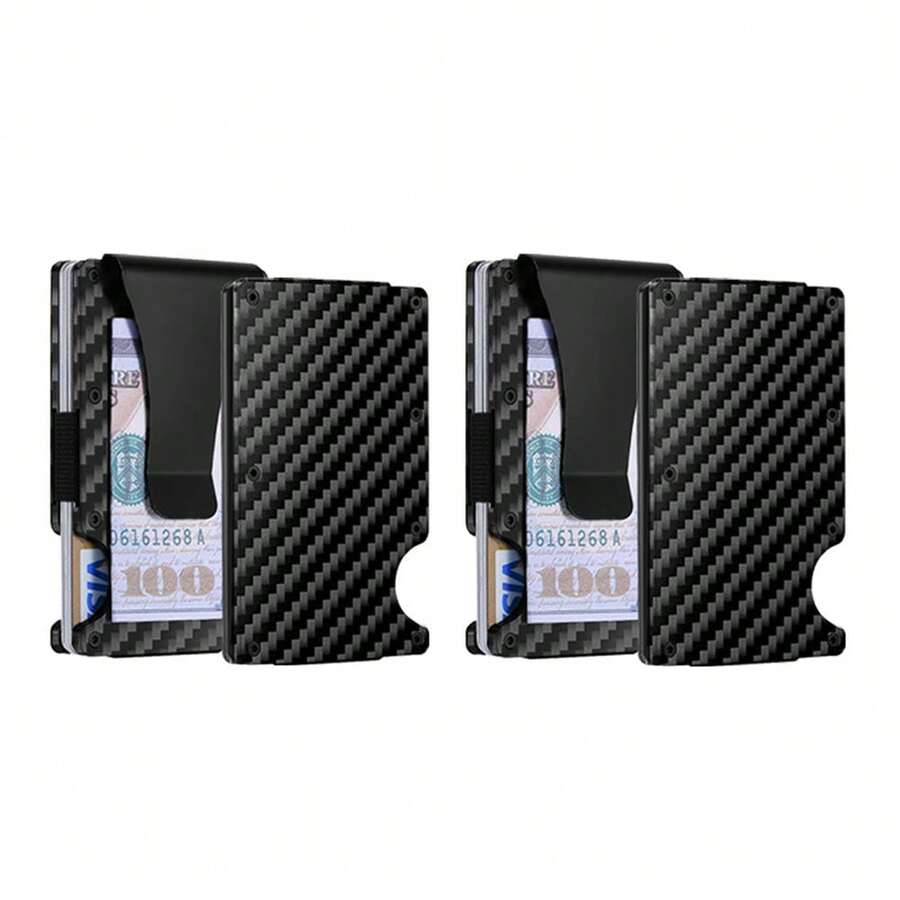 1 Or 2-Pack: RFID Blocking Slim Credit Card Holder Wallet For Men – Minimalist, Scratch-Resistant, With Removable Money Clip | Modern, Durable, Everyday Carry - 碳纖維/2 件裝 - 查看 1