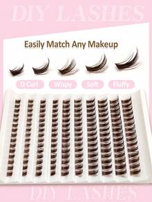 Rikuaild 150pcs D-Curl Sparse Brown Cluster False Eyelashes, Cartoon Style, Fluffy Individual False Lashes, Natural Brown Soft False Eyelashes, DIY Eyelash Extension Makeup - D - Xem 5