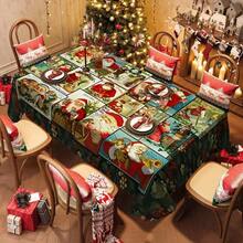 1pc Rectangular Tablecloth, Fresh Winter Theme Tablecloth | Christmas Season Healing Dining Table, Party Atmosphere Setter, Suitable For Daily Home Living Room Dining Room, Outdoor Picnic, Theme Events, Lightweight And Washable, Can Be Used Indoors/Outdoors