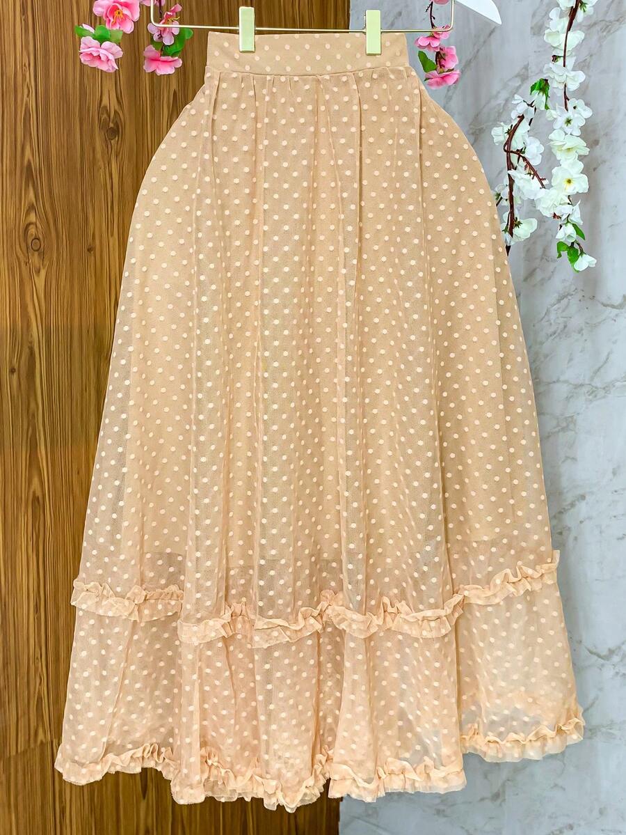 Ruffle Tulle Skirt With Polka Dots And Loose Evangelical Godet - 杏色 - 查看 1