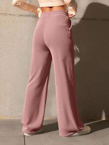Pants Anchos Mujer Afelpado Jareta De Ajuste Corte Wide Leg - Rosa vieja - Ver 2