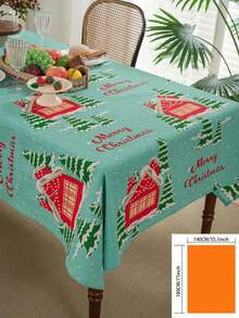 1 pièce Nappe de table de Noël avec imprimé de maison rouge et flocons de neige, convient pour la décoration de fête familiale de vacances de Noël, couverture de table de cuisine et de salle à manger, décoration de meuble TV